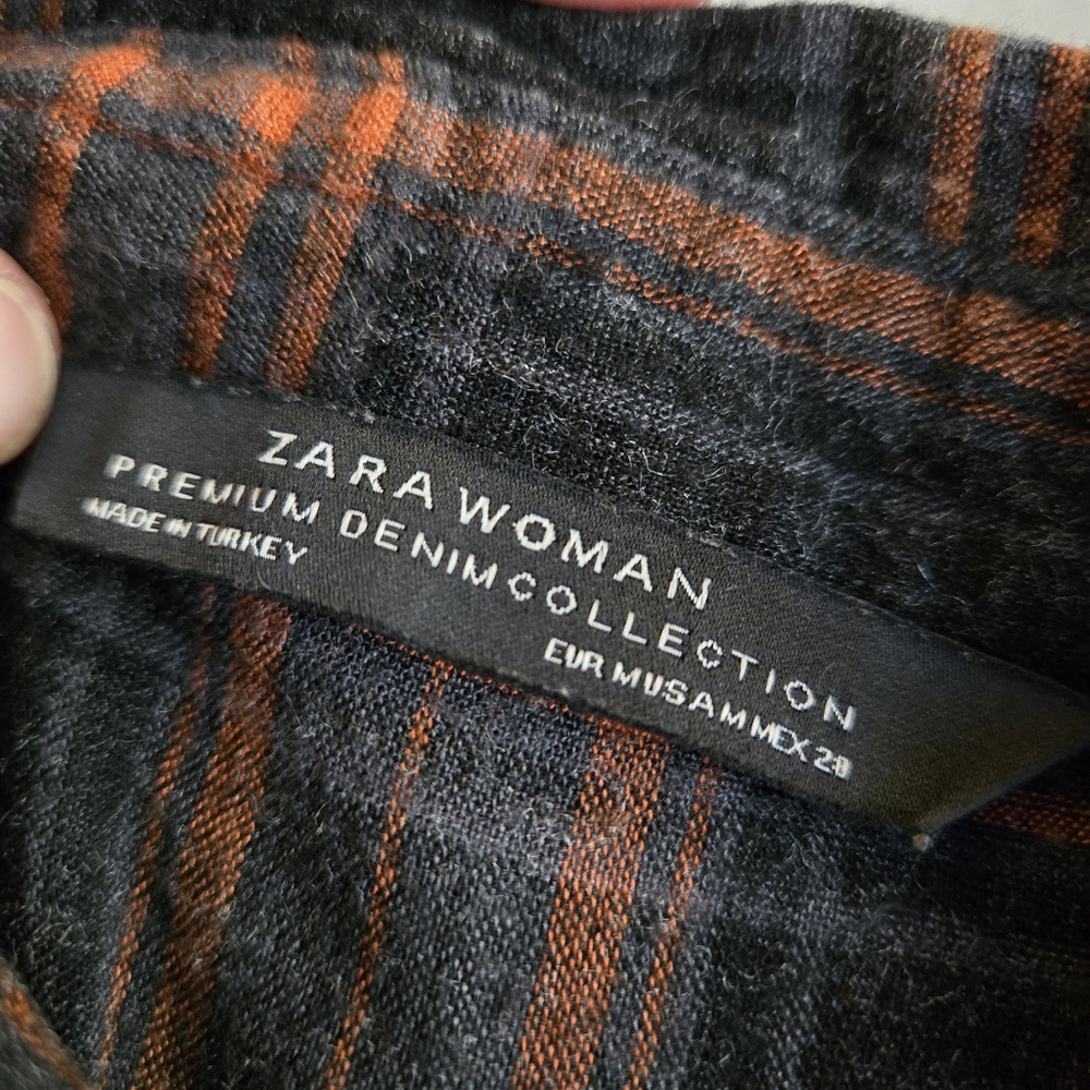 ZARA PREMIUM sz M Women's orange & black flannel tunic grunge y2k shirt dress - Picture 4 of 8